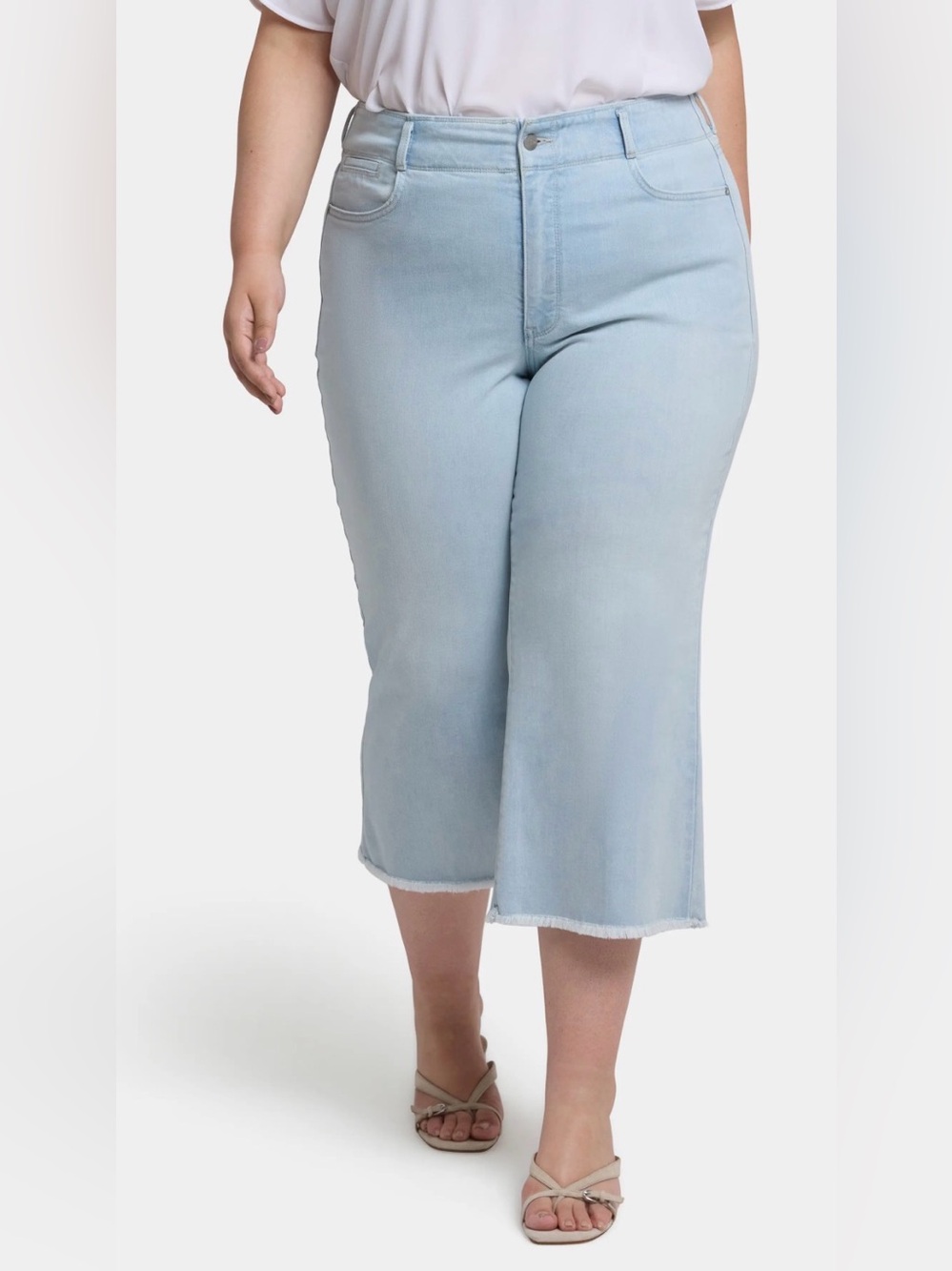 NYDJ 18 Jeans Cropped Raw Hem Wide Leg High Rise Light Wash Beachy Vacation